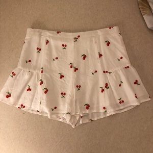 ASOS white cherry ruffle shorts